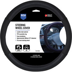 SCA Leather Look Perforated Steering Wheel Cover - Black/Blue, 380mm, , scaau_hi-res