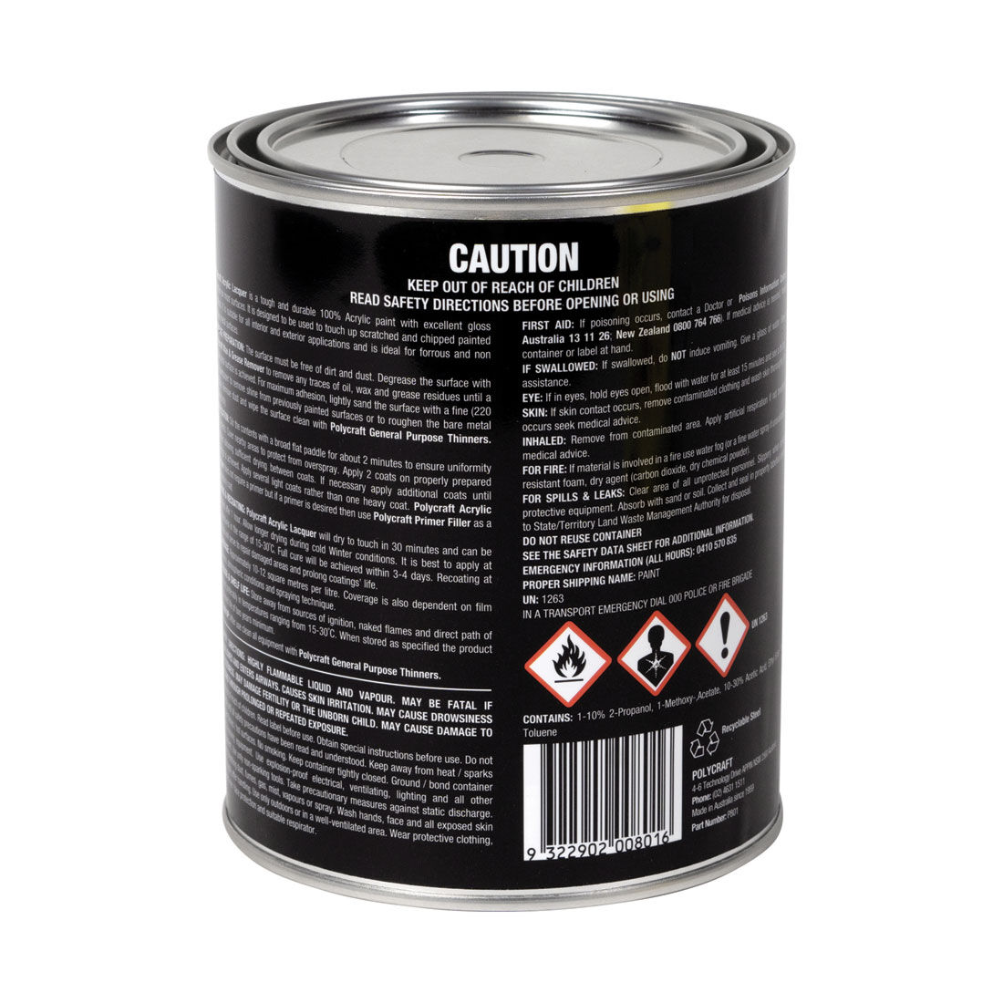 Polycraft Acrylic Gloss Black 1 Litre, , scaau_hi-res