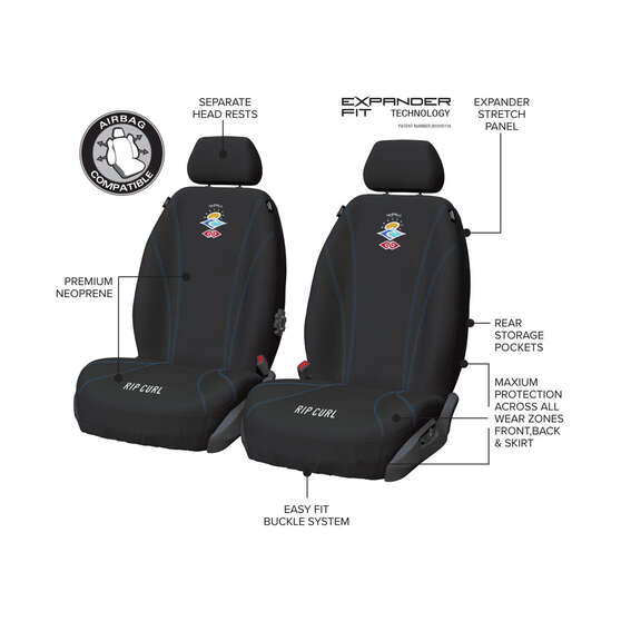 Rip Curl The Search Neoprene Seat Covers Black Adjustable Headrests Airbag Compatible, , scaau_hi-res
