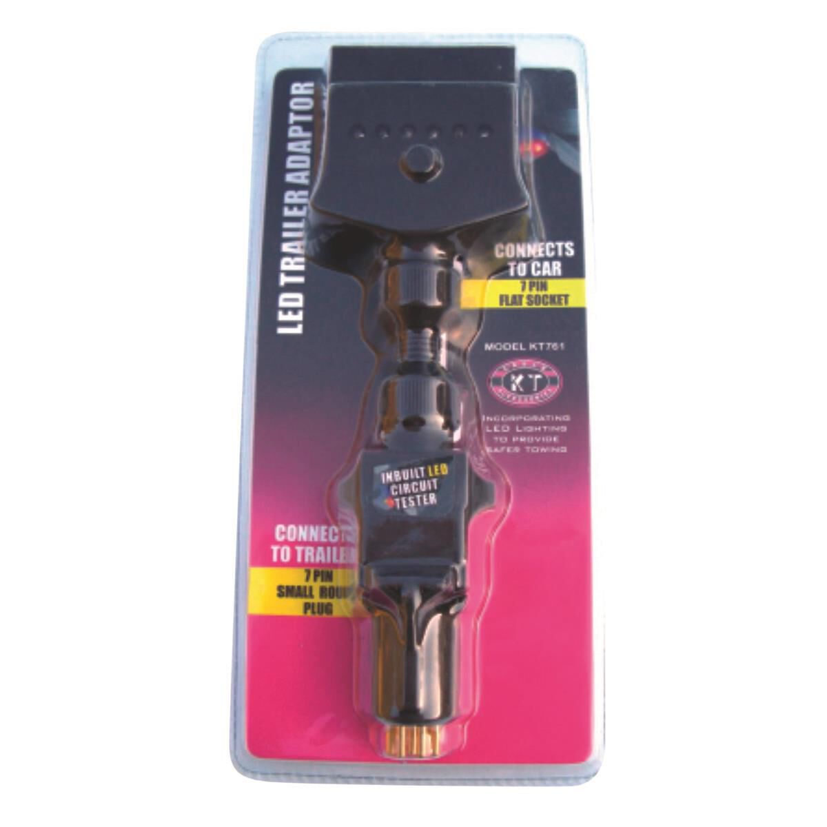 KT Cable Trailer Adaptor 7 Pin Flat Socket to 7 Pin Small Round Plug, , scaau_hi-res