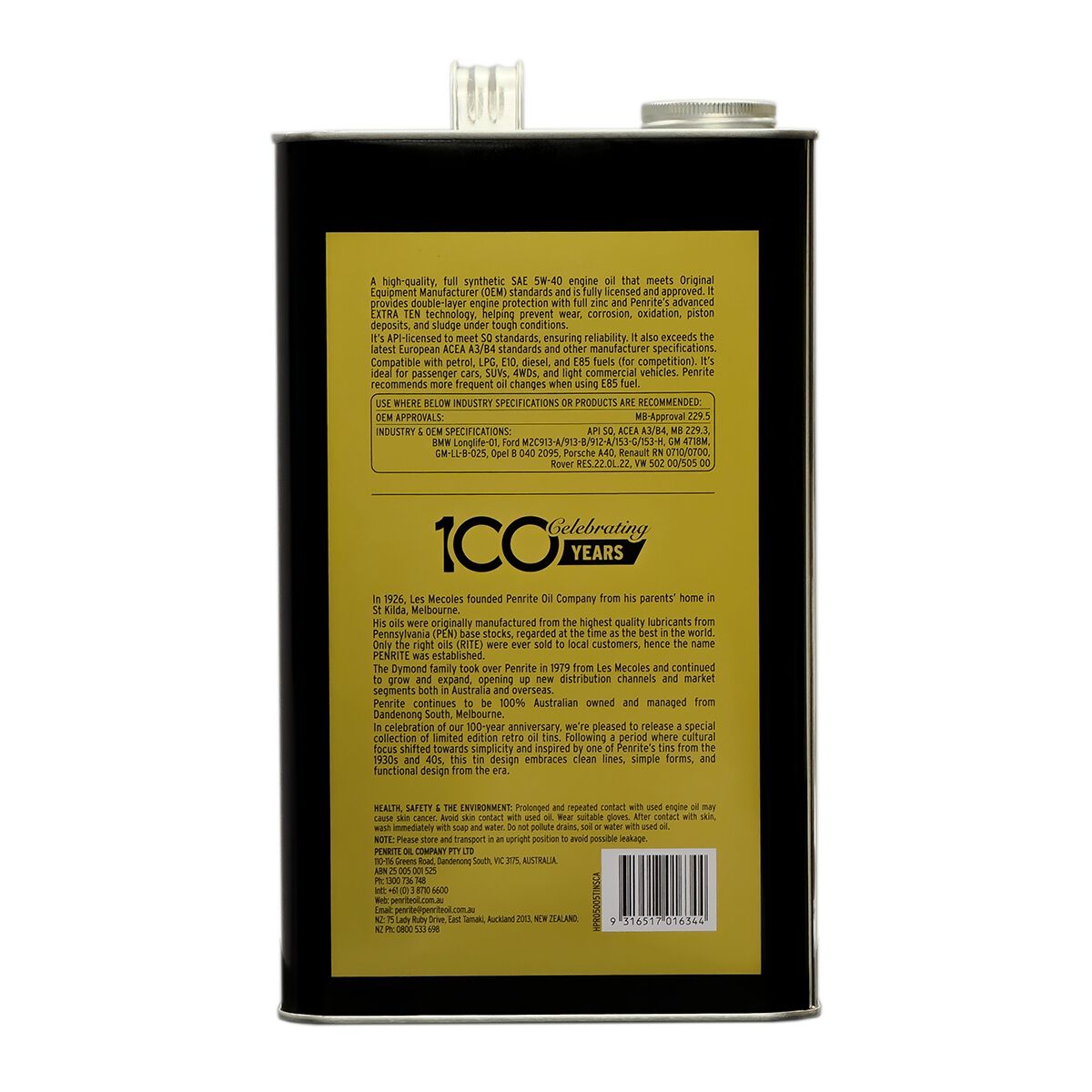 Penrite HPR 5 Engine Oil - 5W-40 5 Litre (Collectors Item Vintage Tin), , scaau_hi-res
