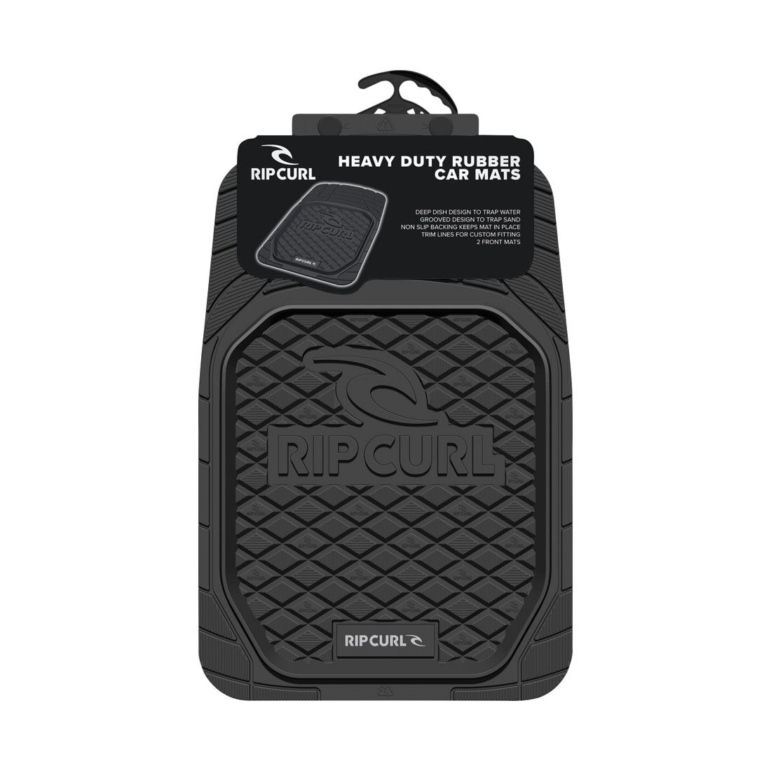 Rip Curl Logo Floor Mats PVC Black Front Pair, , scaau_hi-res