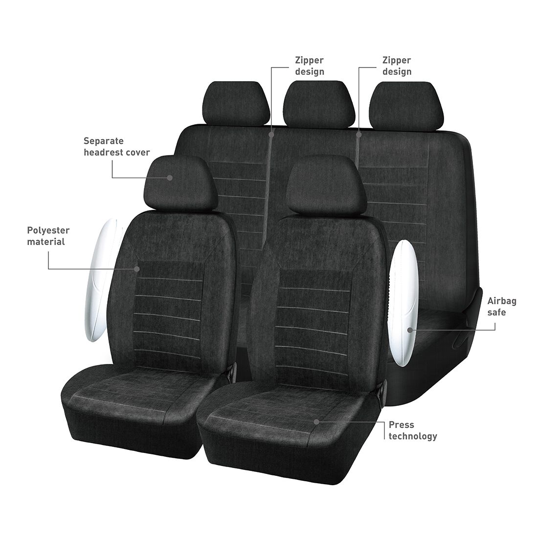 SCA Velour Seat Covers Set Black, Adjustable Headrests, Airbag Compatible, Size 30A&06H, , scaau_hi-res