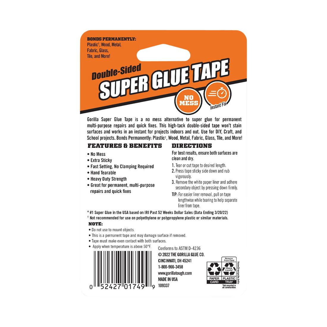 Gorilla Tape Glue Double Sided 15mm X 6m, , scaau_hi-res