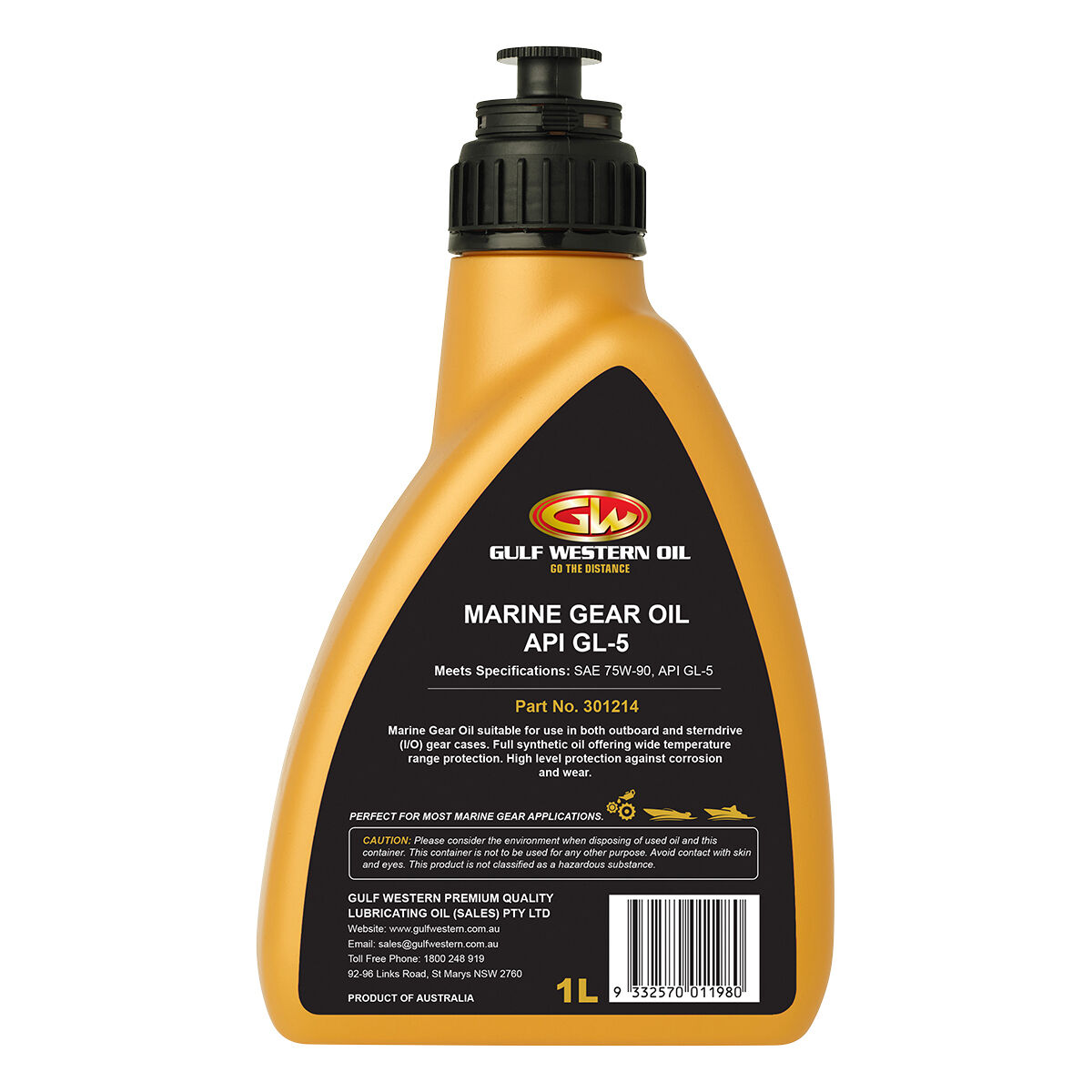 Gulf Western Marine Gear Oil Full Synthetic 75W-90 1 Litre, , scaau_hi-res