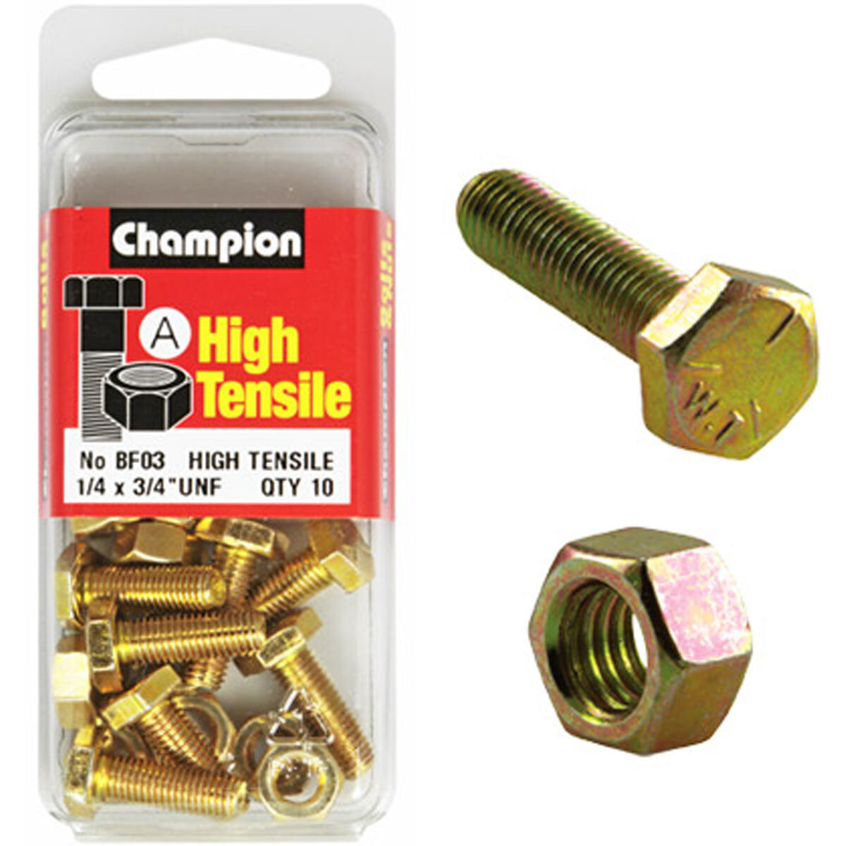 Champion High Tensile Bolts and Nuts BF3, 1/4"UNF x 3/4", , scaau_hi-res
