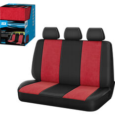 SCA Cord Seat Covers Red/Black Adjustable Headrests Rear Bench, , scaau_hi-res