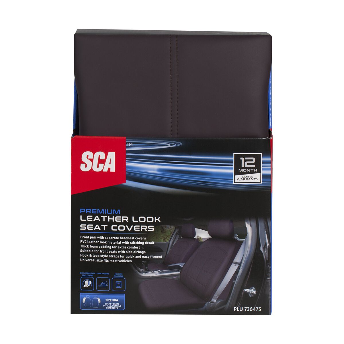 SCA Leather Look Burgundy Grid Seat Cover, , scaau_hi-res