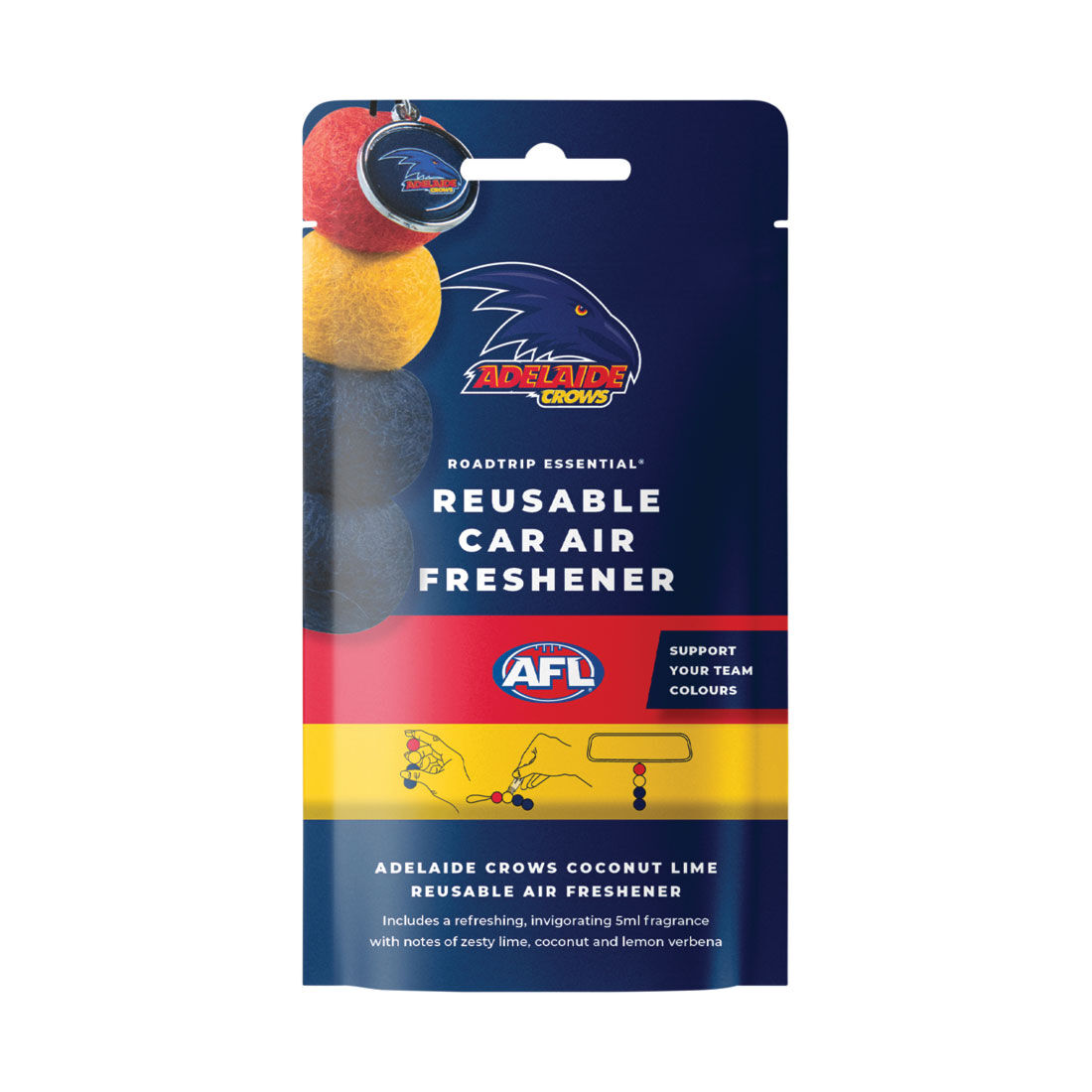 Roadtrip Essential Air Freshener Set Adelaide Crows Coconut Lime 5ml, , scaau_hi-res