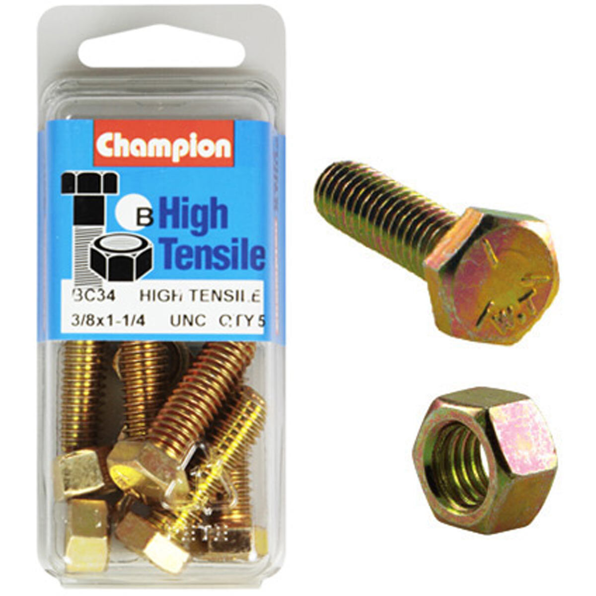 Champion High Tensile Bolts and Nuts BC34, 3/8"UNC x 1-1/4", , scaau_hi-res