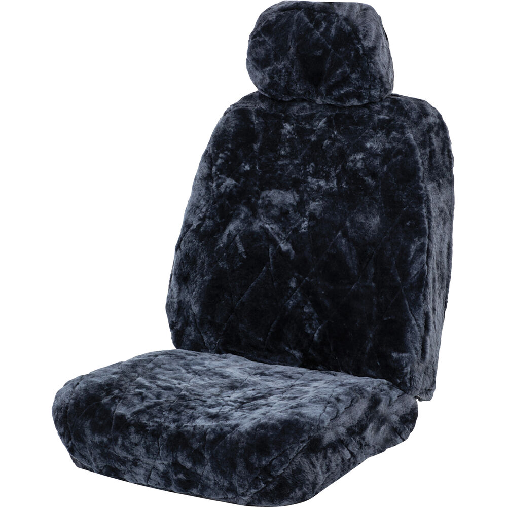 SCA Diamond Cut Sheepskin Seat Cover Charcoal Adjustable Headrest