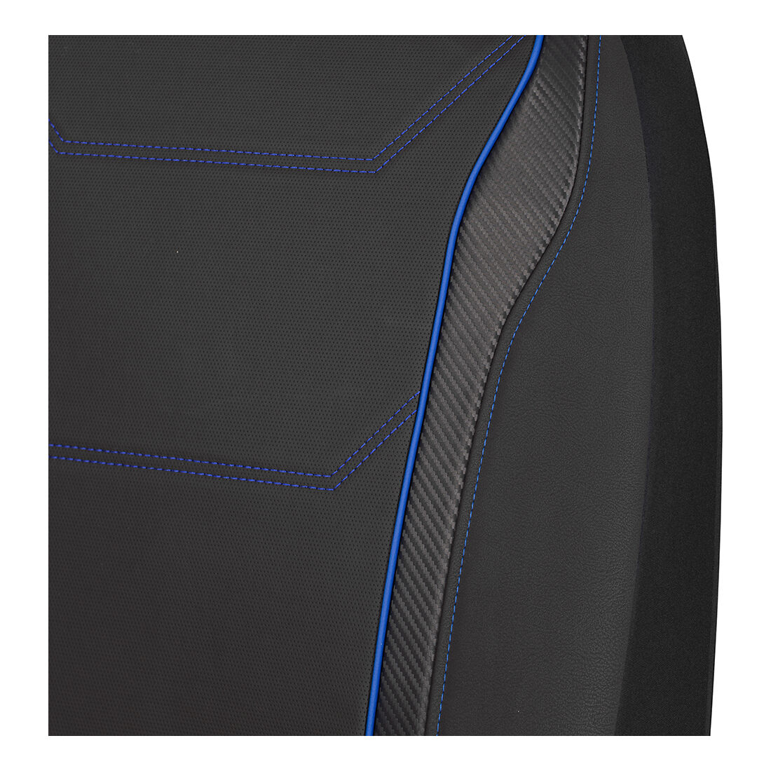 SCA Sports Leather Look & Carbon Seat Covers Black/Blue Adjustable Headrests Airbag Compatible, , scaau_hi-res