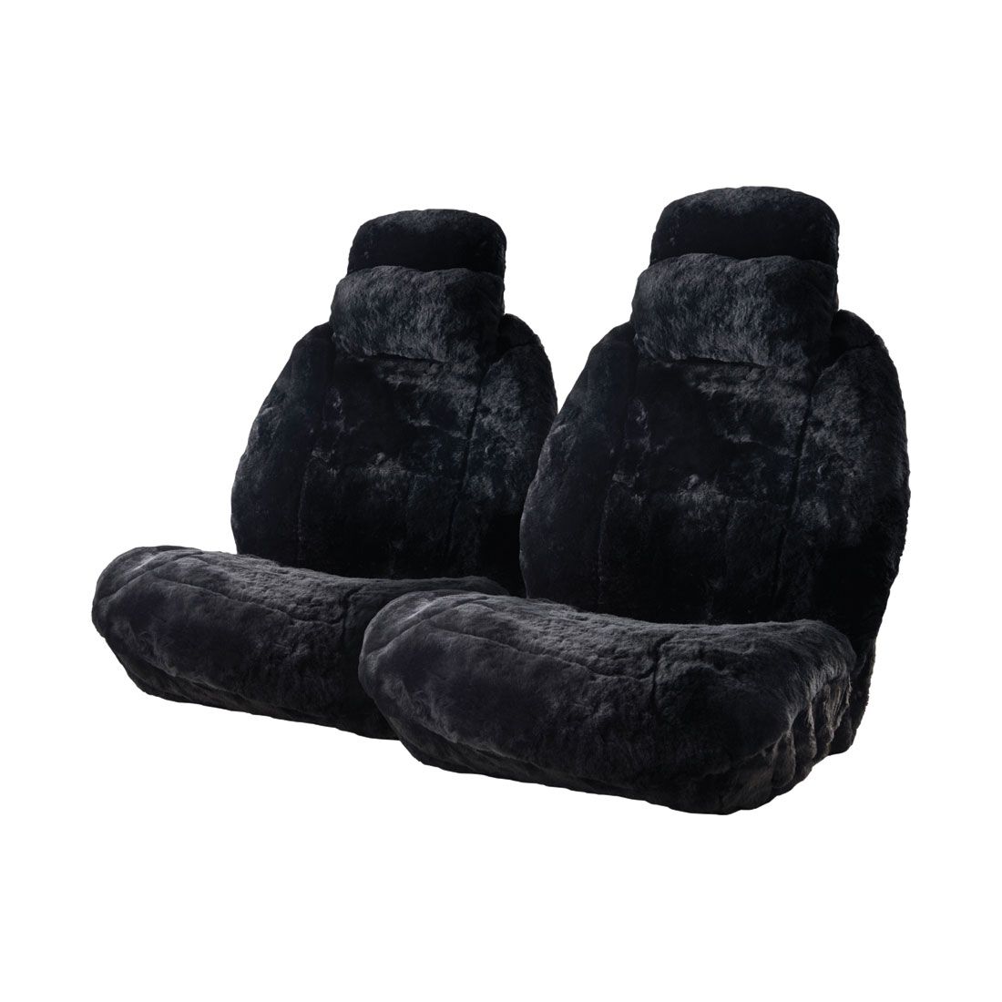 Platinum CLOUDLUX Sheepskin Seat Covers - Black Built-in Headrests Size 60 Front Pair Airbag Compatible, , scaau_hi-res