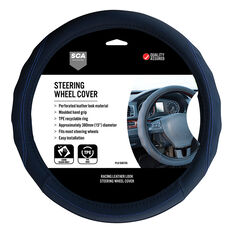SCA Steering Wheel Cover - PU Racing, Black/Blue, 380mm diameter, , scaau_hi-res