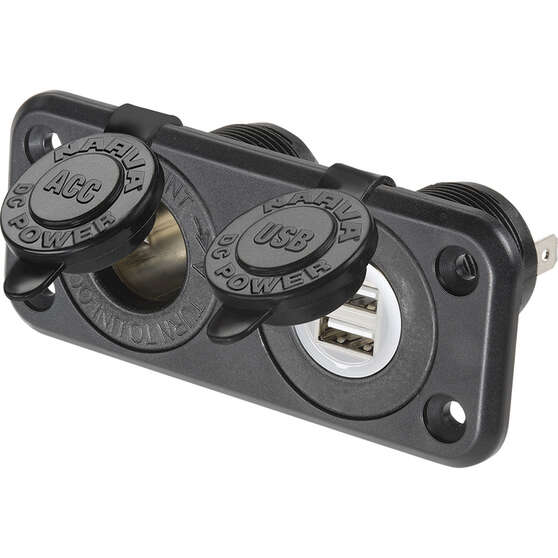 Narva 12/24V Twin Accessory w/USB Socket - Flush Mount, , scaau_hi-res
