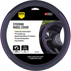SCA Steering Wheel Cover - PU And Mesh, Black / Purple, 380mm Diameter, , scaau_hi-res