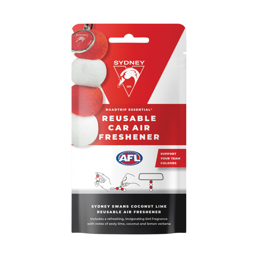 Roadtrip Essential Air Freshener Set Sydney Swans Coconut Lime 5ml, , scaau_hi-res
