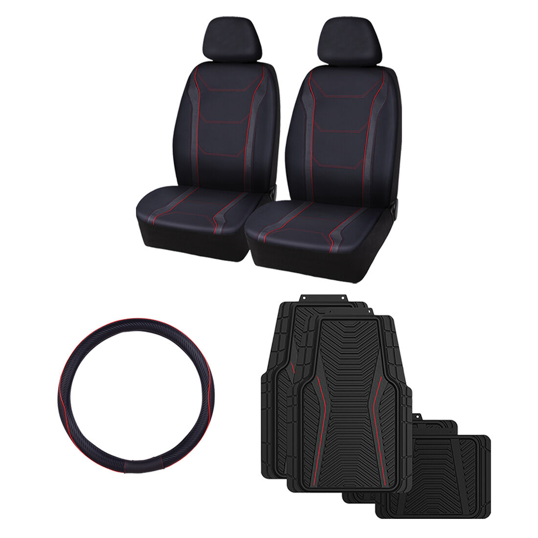 SCA Red Leather Look and Carbon Fibre Seat Cover Bundle