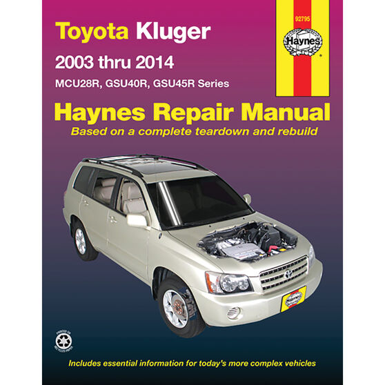 Haynes Car Manual For Toyota Kluger 2003-2014 - 92795, , scaau_hi-res