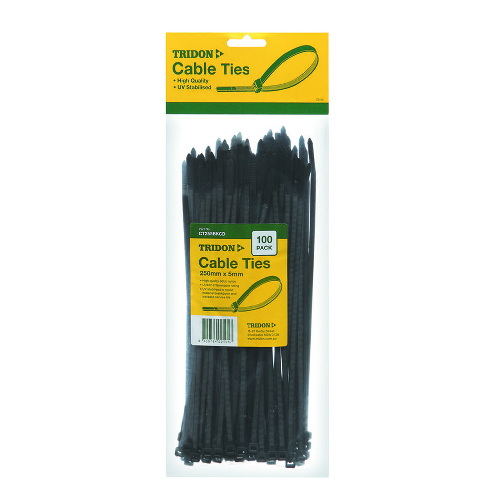 Tridon Cable Ties 250mm x 5mm, 100 Pack, Black Supercheap Auto