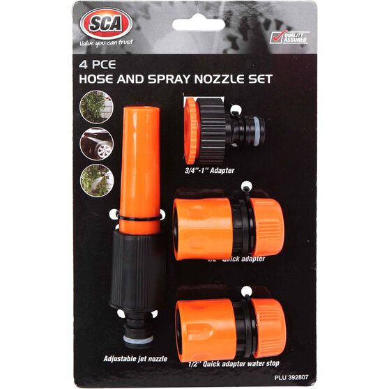 SCA Garden Hose Adjustable Nozzle w / Connections - 4 Piece, , scaau_hi-res