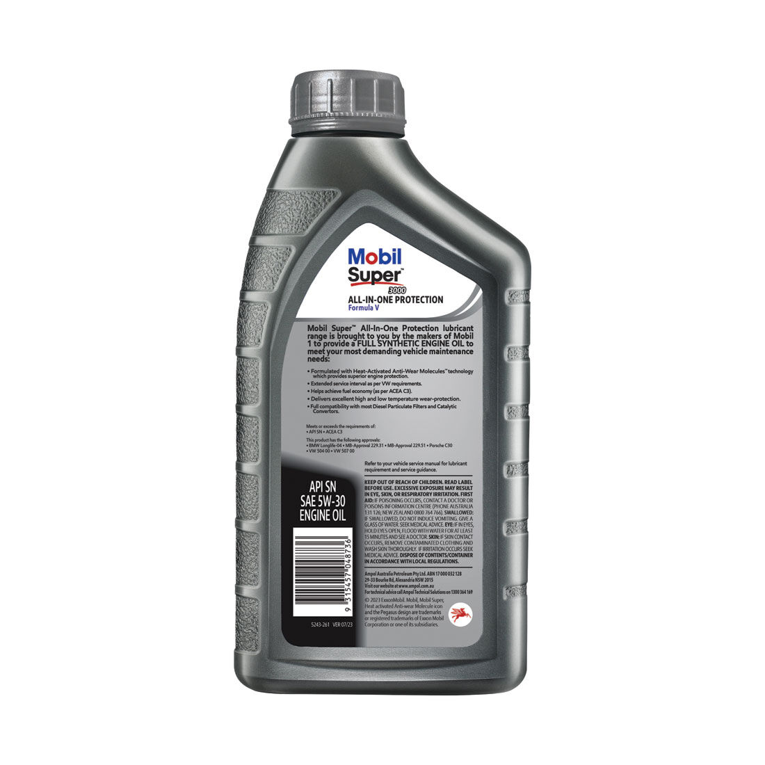 Mobil Super 3000 Formula V Full Synthetic Engine Oil 5W-30 1L, , scaau_hi-res