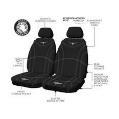 R.M. Williams Canvas Seat Cover Black Adjustable Headrests Size 30 Front Pair Airbag Compatible, , scaau_hi-res
