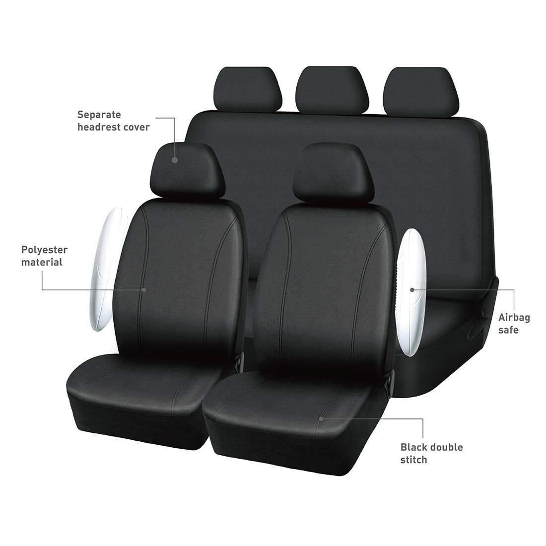 SCA Essential Polyester Seat Covers Set Black, Adjustable Headrests, Airbag Compatible, Size 30A&06H, , scaau_hi-res