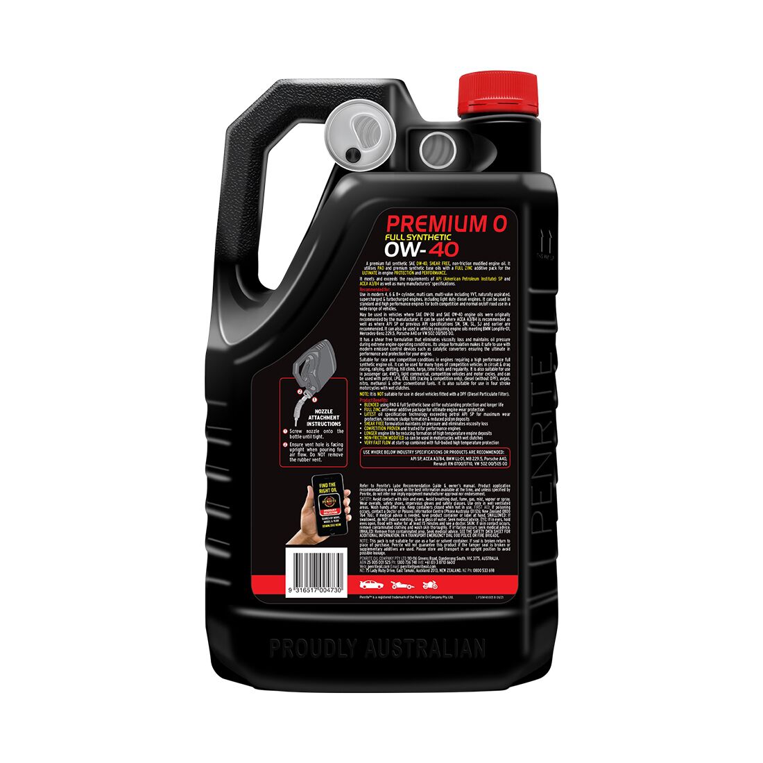 Penrite 10 Tenths Premium 0 Engine Oil 0W-40 5 Litre, , scaau_hi-res