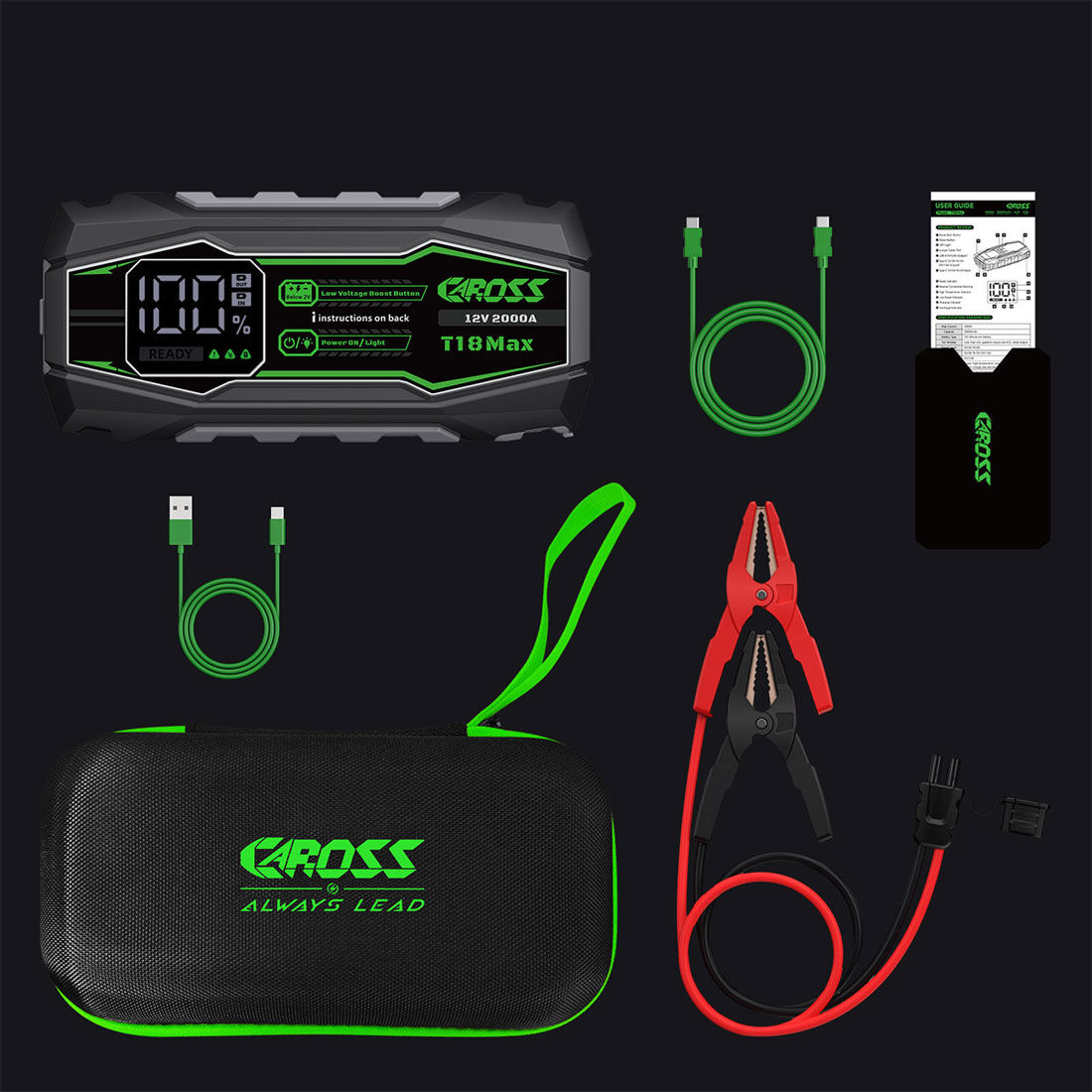 CAROSS T18Max 12V 2000A Compact Smart Lithium Jump Starter With Built-in 3 Mode Light, , scaau_hi-res