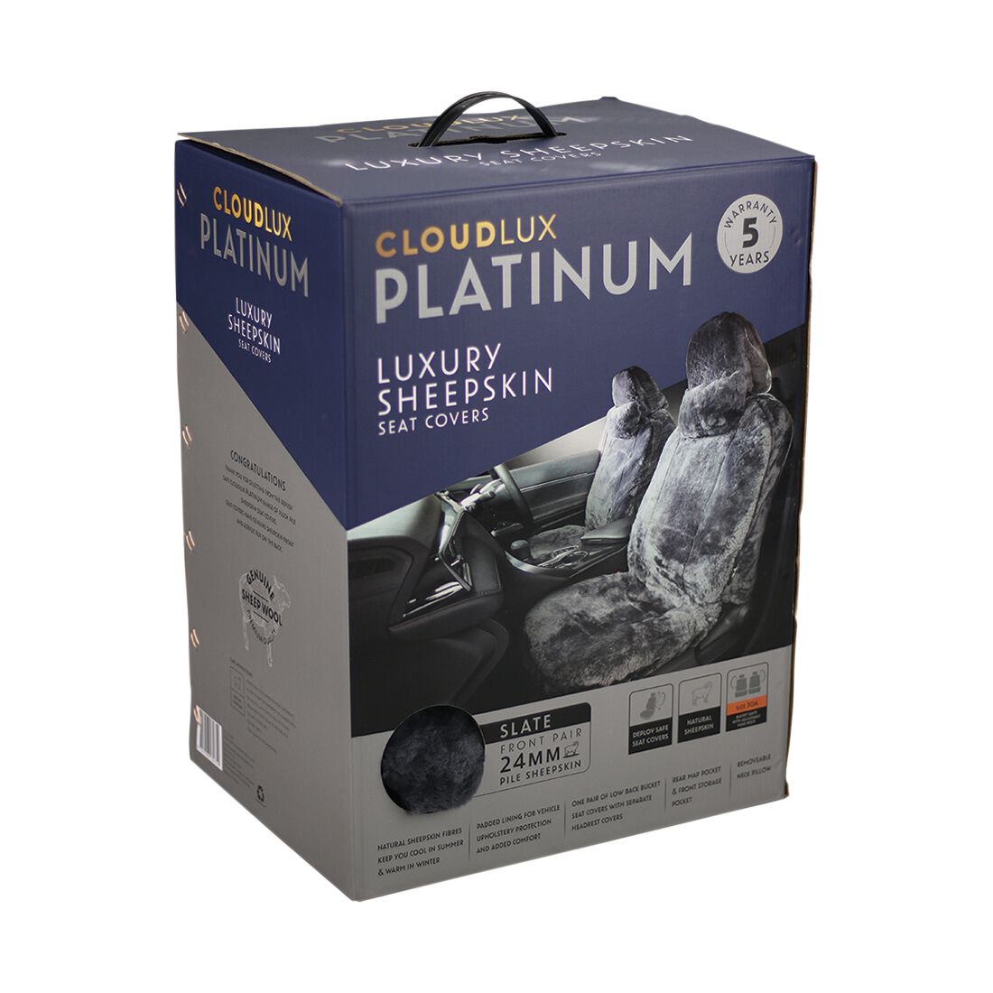 Platinum CLOUDLUX Sheepskin Seat Covers - Slate Adjustable Headrests Size 30 Front Pair Airbag Compatible, , scaau_hi-res