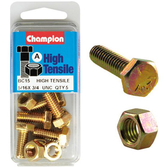 Champion High Tensile Bolts and Nuts BC15, 5/16"UNC x 3/4", , scaau_hi-res