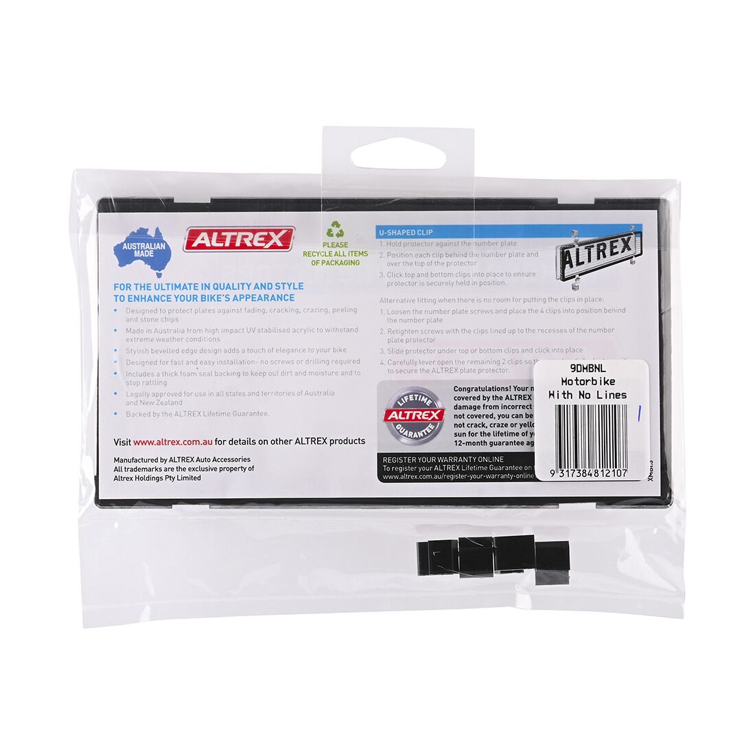 Altrex Number Plate Protector - Motobrike Clear 9DMBNL, , scaau_hi-res