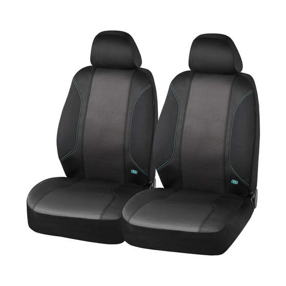 Skechers Air Cooled Memory Foam Seat Covers Black/Aqua Adjustable Headrests Airbag Compatible, , scaau_hi-res