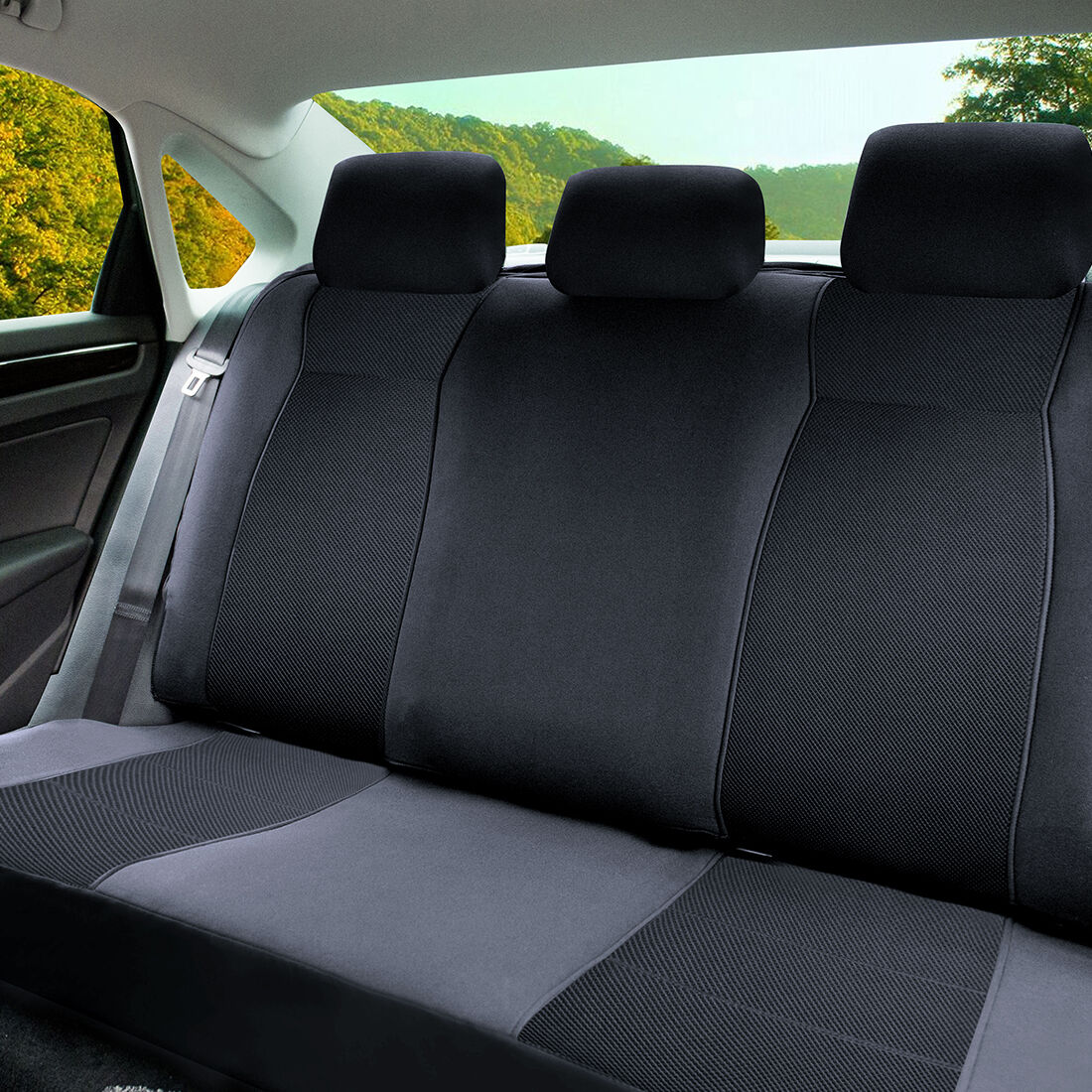 SCA Jacquard Seat Covers Charcoal Adjustable Headrests Rear Bench, , scaau_hi-res