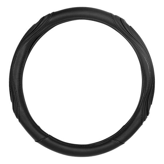 SCA Steering Wheel Cover Leather Look Rubber Grip Black 380mm diameter, , scaau_hi-res