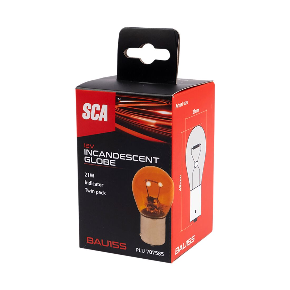SCA Incandescent Globe - PY21W 12V 21W - 2 Pack, , scaau_hi-res
