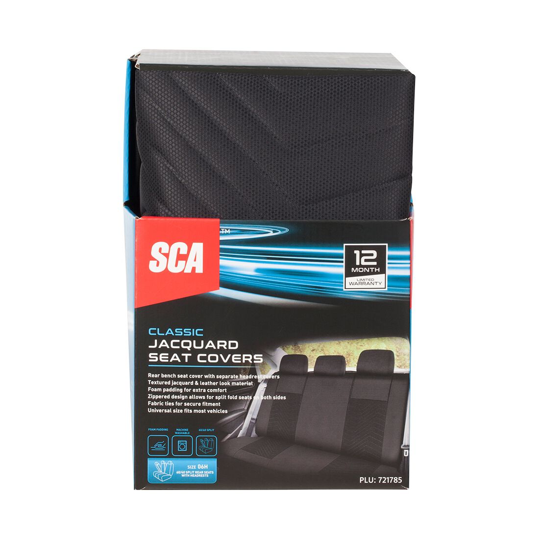 SCA Jacquard & Leather Look Seat Covers Black, Rear, Airbag Compatible, Size 30A, , scaau_hi-res