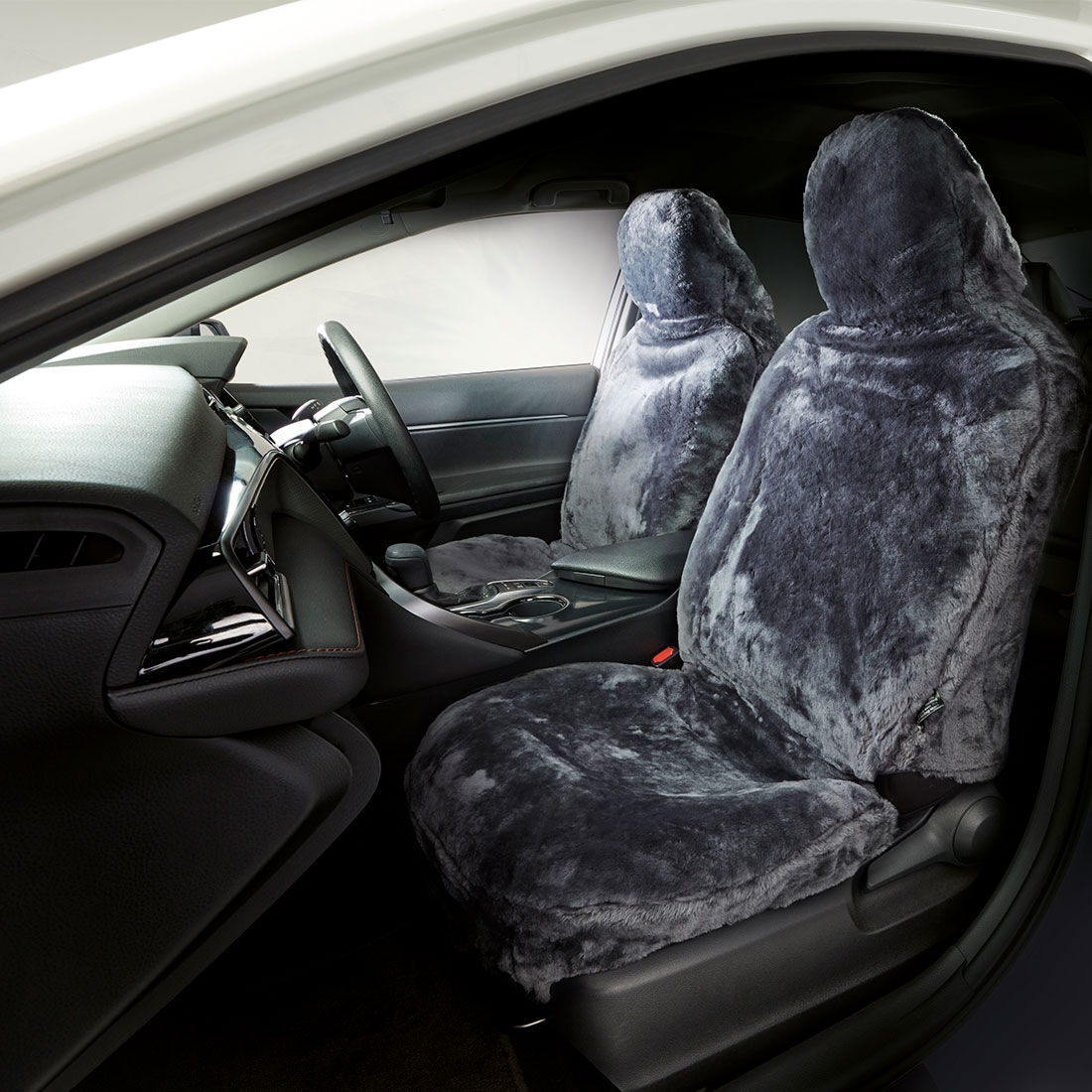 Gold CLOUDLUX Sheepskin Seat Covers - Slate Built-in Headrests Size 60 Front Pair Airbag Compatible, , scaau_hi-res