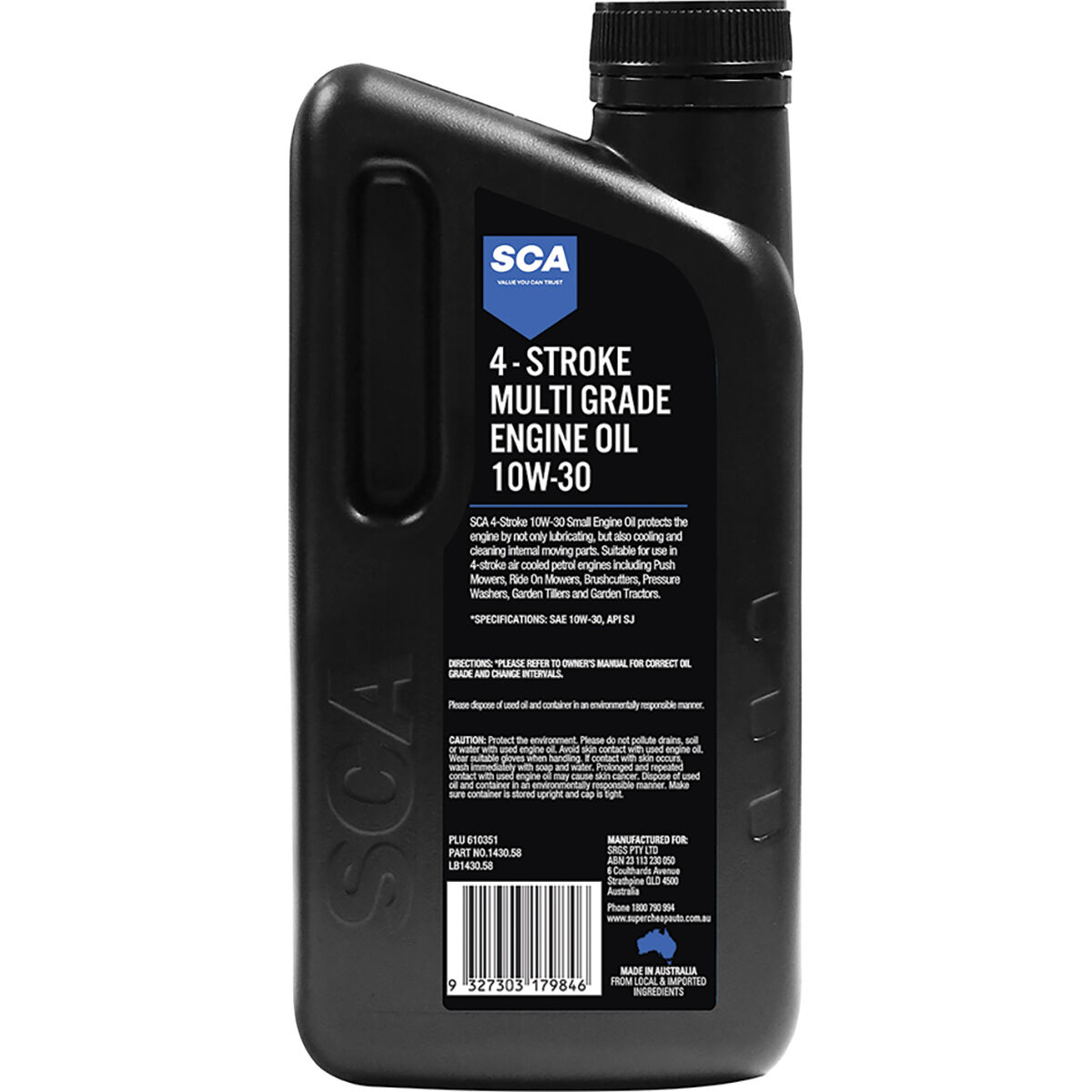 SCA Multi-Grade Small Engine Oil 4 Stroke 10W-30 1 Litre, , scaau_hi-res