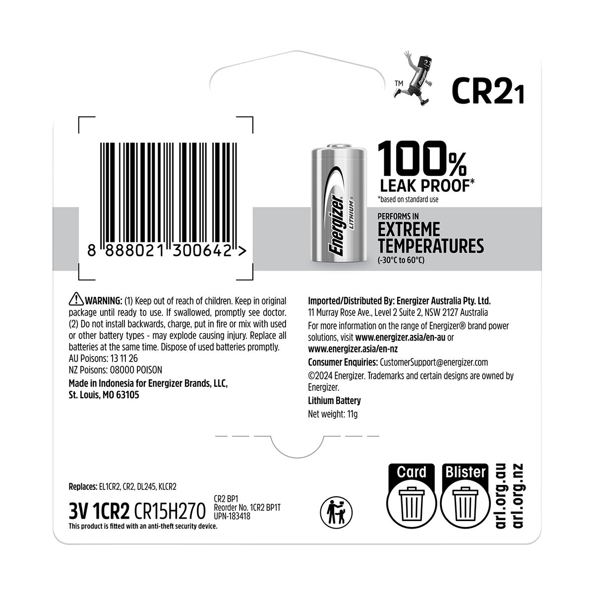 Energizer Speciality CR2 1pk, , scaau_hi-res