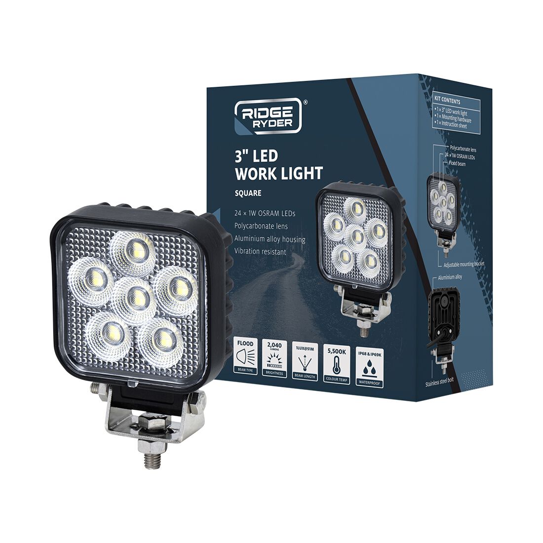 Ridge Ryder LED Work Lamp - 3" Square, , scaau_hi-res
