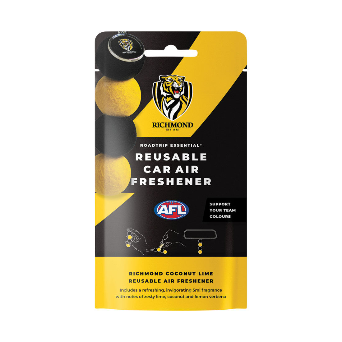 Roadtrip Essential Air Freshener Set Richmond Tigers Coconut Lime 5ml, , scaau_hi-res
