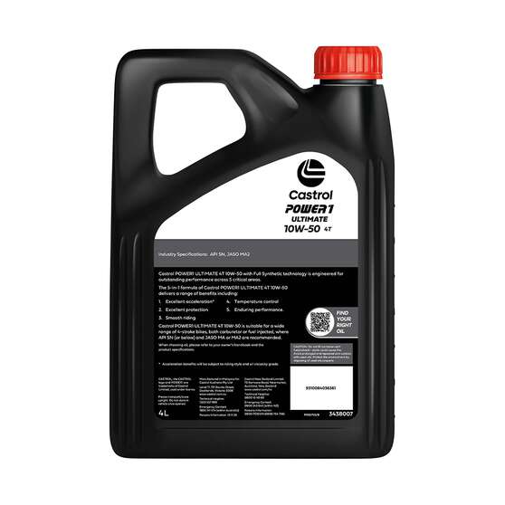 Castrol POWER 1 RACING 4T Motorcycle Oil 10-50 4 Litre, , scaau_hi-res