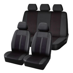 SCA Black/Red Premium Jacquard & Leather Look Seat Cover Set, , scaau_hi-res