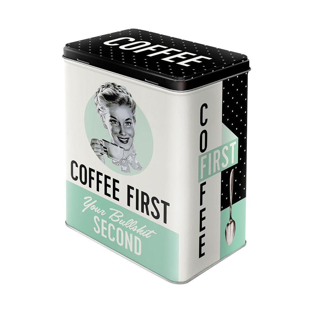 Nostalgic-Art Large Tin Box with Separate Lid - Coffee First - Your Bullshit Later, , scaau_hi-res