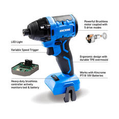 Kincrome PT18 18V Brushless Impact Driver Kit 4.0Ah, , scaau_hi-res