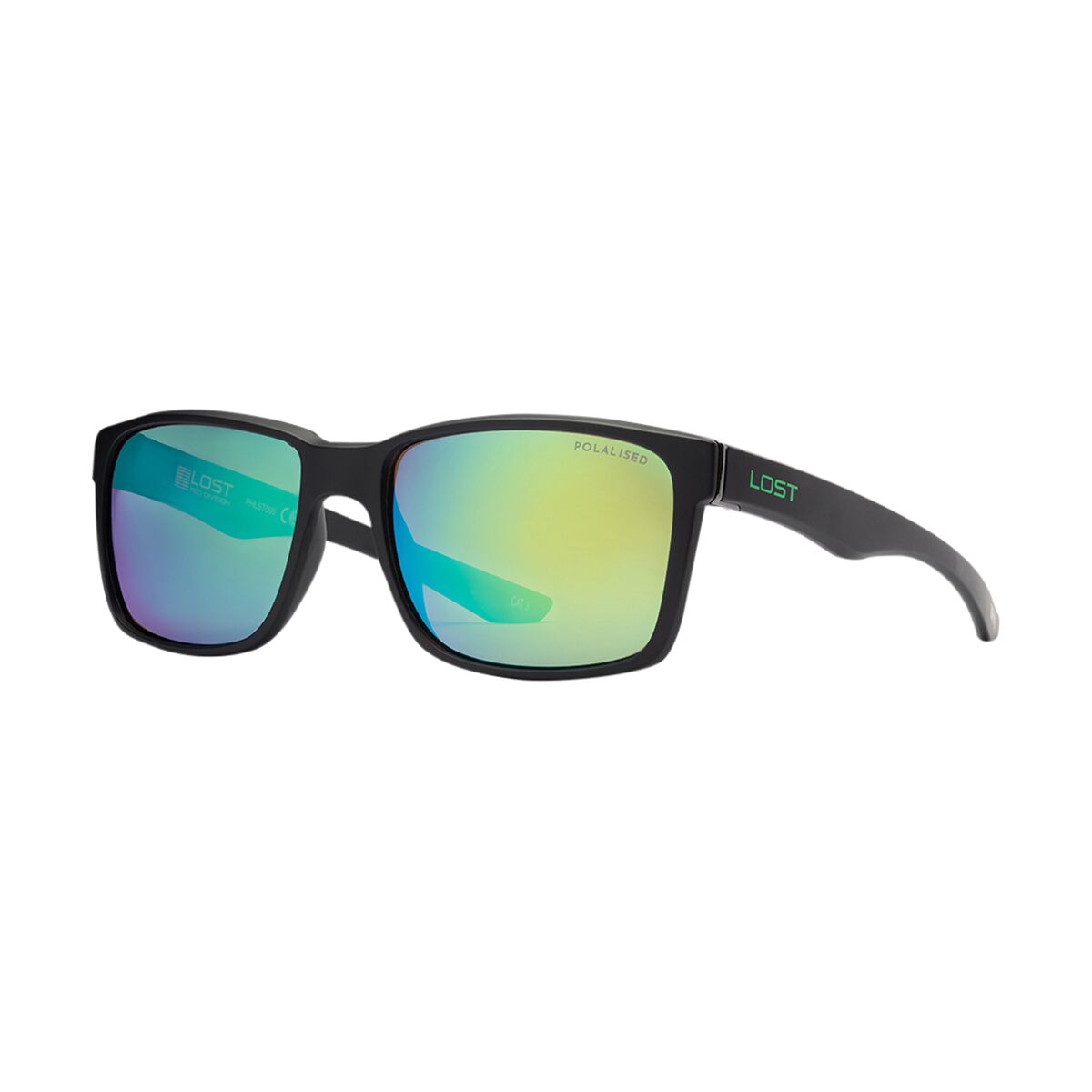 LOST Sunglasses Silverstone Green Polarised Matt Black, , scaau_hi-res