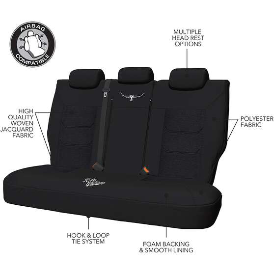 R.M.Williams Woven Seat Covers Black Adjustable Headrests Size 06H Rear Seat, , scaau_hi-res