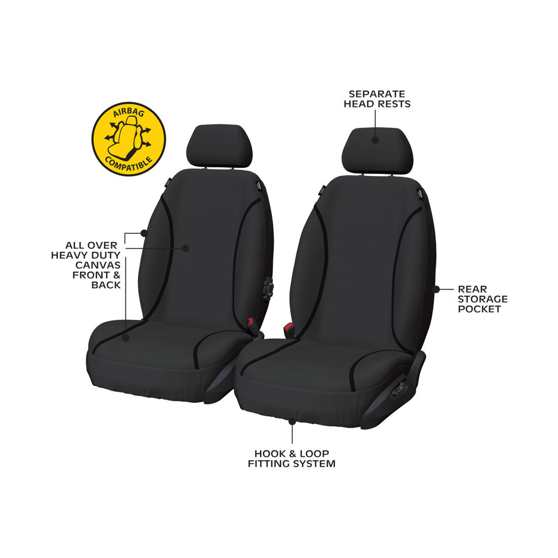 Tradies Canvas Ready Made Seat Covers Front Pair Black suits Hilux, , scaau_hi-res